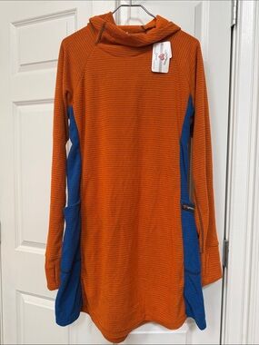 Light heart Gear Micro Grid Hoodie Dress  Orange/Blue Size Large